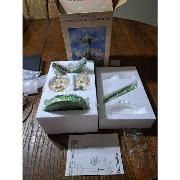 New Vintage 9" Musical Animated Rabbit Easter Bunny Carousel Figurine Music Box - Picture 5 of 8